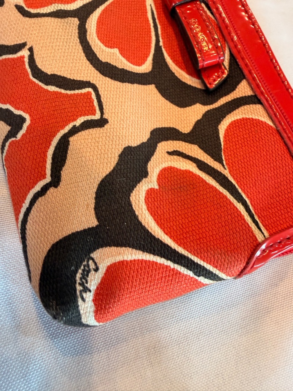 Coach Poppy Double Zip Wallet Floral Scarf Print Patent Leather - Picture 6 of 11
